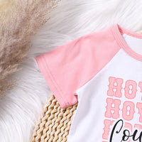 Children Girls' Contrast Color Letter Denim Printing Suit