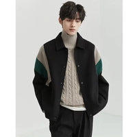 Autumn And Winter Color Contrast Lapel Loose Casual Jacket Men's Short Coat