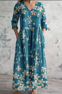 Womens Loose Stylish V-Neck Printed Dress
