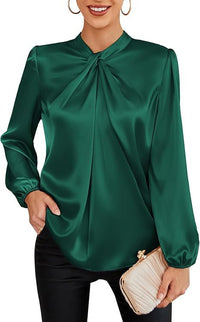 Womens Professional Office Lady Satin Blouse With A Stylish