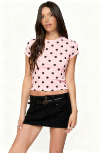 Women's Retro Polka Dot Printed Slim-fit Crew Neck Top