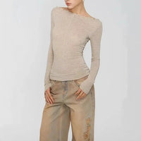 Reversible Button-front Off-shoulder T-shirt With A Slim Fit And Long Sleeves