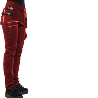 Solid Trend Rivet Four Button Side Snap Diagonal Zipper Pocket Casual Pants