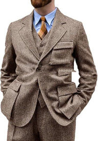 Herringbone Slim-Fit Groomsmen Three-Piece Suit Set For Balls Evening Parties And Casual Business Wear