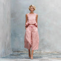 Womens Linen-blend Two-piece Set With Ruffled Detailing