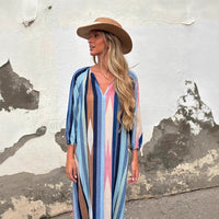Fashionable Printed Cropped Sleeve Loose Dress