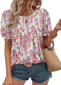 Floral Print Round Neck T Hole Flower Female