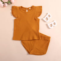 Baby Flounced Sleeve Top Shorts Two-piece Set