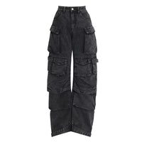 High Waist Trousers Street Hipster Multi-pocket Wide Leg Tie-dyed Jeans