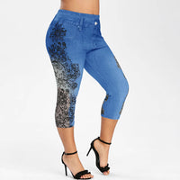 Mid-rise Printed Faux Denim Skinny Cropped Pants