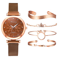 Flower Magnetic Buckle Milan Mesh Strap Watch Bracelet Suit