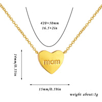 European And American Loving Heart Zircon Mother's Day Corrosion Letter Mom Geometric Brass Double Open Peach Heart Necklace