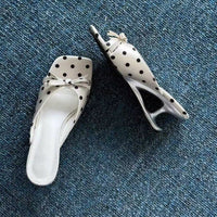 Design-oriented Niche Special-shaped Heel Slippers, Retro Bow Polka Dot Heart Block Heel Square Toe Sandals