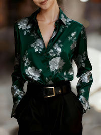 Women's Printed Long-Sleeve Satin Shirt