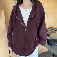 Solid Color Zipper Sweater Coat Women's Autumn Korean Style Hooded