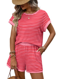 Fashionable Casual Two-piece Set Short-sleeve Top And Shorts