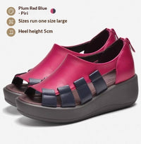 Womens Genuine Leather Wedge Sandals With A Thick Comfortable Sole