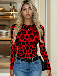 Women's Leopard Print Long-sleeved T-shirt