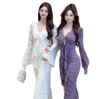 Womens Fashionable And Sexy Lace Long-Sleeve Dress