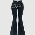 Punk-style Vintage Metal Heart-shaped Belt Frayed-edge Jeans