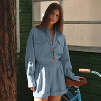 Spring And Summer New Slim Fit Slimming Nipped Waist Shorts Jumpsuit For Women