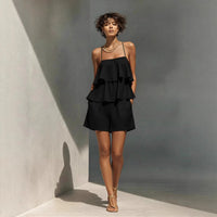 Multi-layer Ruffle Loose Camisole And Shorts Set