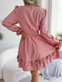 Women  Casual Tie Waist Ruffle Trim Flowy Dress