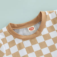 Chessboard Plaid Color Matching Pocket Short Romper