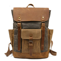 Men's Canvas Crazy Horse Leather Travel Backpack