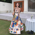 Retro Ethnic-style Oil Painting Graffiti-print Slip Dress For Women