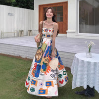 Retro Ethnic-style Oil Painting Graffiti-print Slip Dress For Women