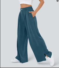 Womens New High-Waist Casual Wide-Leg Pants With Zippers And Pockets At The Hem