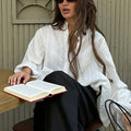 Bell Sleeve Lapel Long Sleeve High-grade White All-matching Shirt Coat