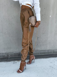 Temperament Mid-length Casual Leather Pants Pocket Women