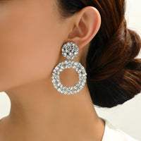 Luxury Elegant Two Tier Full Rhinestone Hollow Circle Statement Dangle Earrings For Women Party Prom Wedding Evening Daily Wear