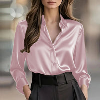 Elegant Satin Long Sleeve Blouse For Women Button-Up Collar Shirt Perfect For Casual Professional Business Work Wear Women's Clothing