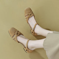 Classic Retro Sandals Women's Summer Round Toe Frosted Toe Box Soft Bottom Flat Shoes