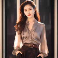 Chic And Beautiful Small Top Gray Shirt Women