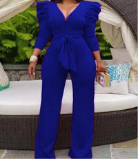 Temperament Commuter V-neck Trousers Jumpsuit Straight Wide Leg