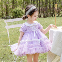Dress Short-sleeved Fairy Dress Girls Mesh Lace Puffy Princess
