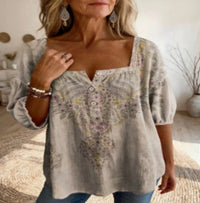 Womens 3D-printed Drop-shoulder Short-sleeve Top