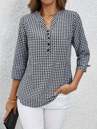 Elegant Retro Plaid Striped Three-quarter Sleeve Shirt