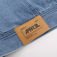 Workwear Personality Turn-down Collar Coat Men's Loose Fashion PU Leather Stitching Contrast Color Denim Jacket