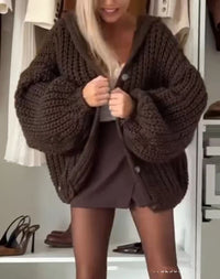 Loose And Lazy Style Hooded Knit Cardigan Women