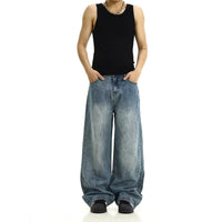 Street-style Vintage Washed Blue Jeans American Style