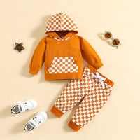 Children's Autumn And Winter Sports Leisure Hooded Plaid Suit