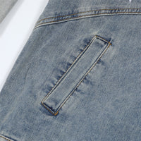 Men's Stitching Embroidered Letters Washed And Worn Zipper Denim Coat Fashion