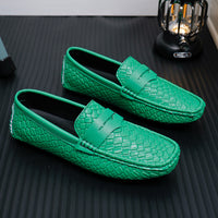 Mens Woven-pattern Leather Shoes Slip-on Loafers