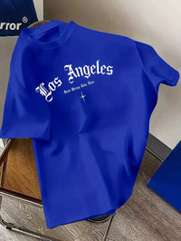 Mens Los Angeles-Print T-Shirt Casual Versatile Crew Neck Style