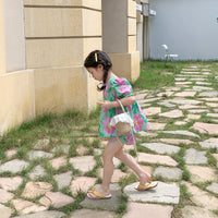 New Girls' Large Flower Doll Shirt And Shorts Two-piece Set Cute Suit